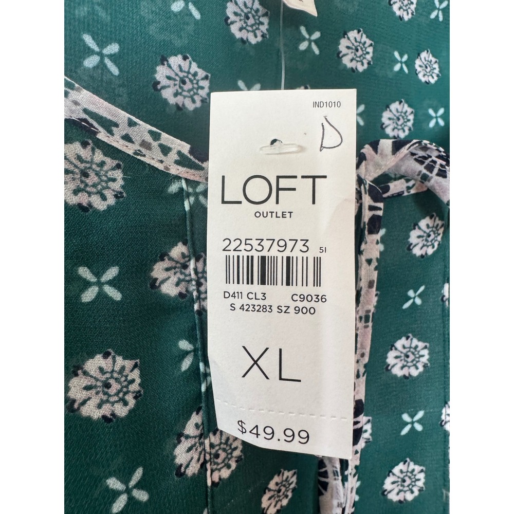 LOFT Outlet Floral Medallion Mixed Print Blouse Green White - Picture 5 of 7